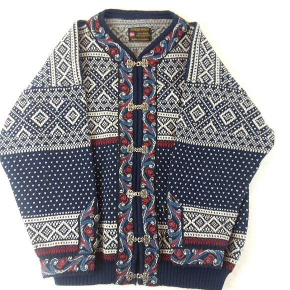 Norsk Wear 100% Wool Cardigan Sweater Scandi Fair Isle Knit Vintage Norway Sz S - Picture 8 of 12
